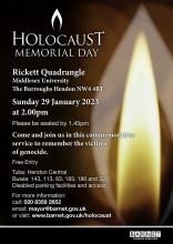 A post with details about the Holocaust Memorial Day 2023.