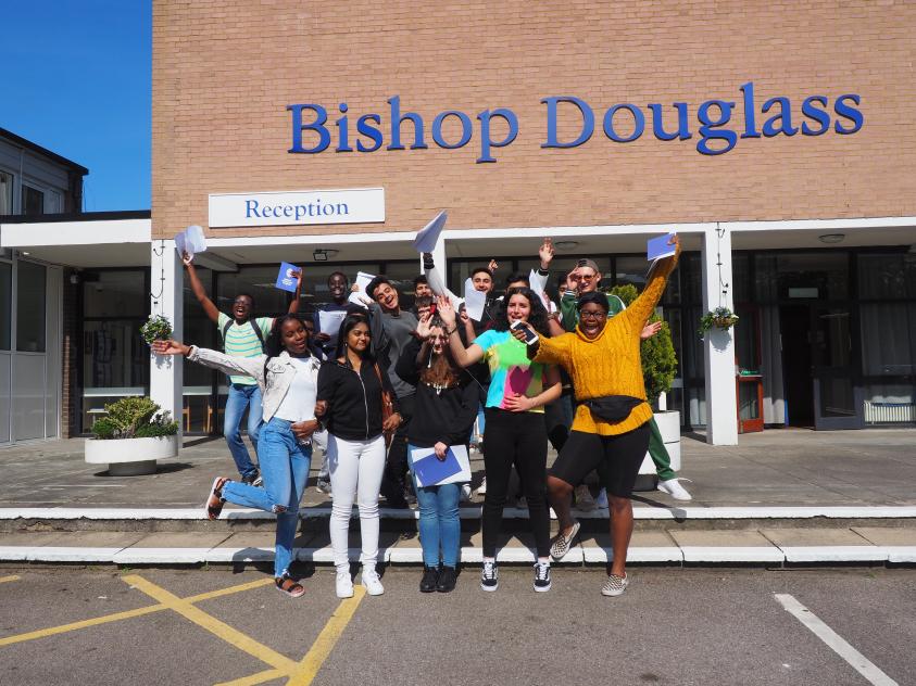 Pupils from Bishop Douglass celebrate
