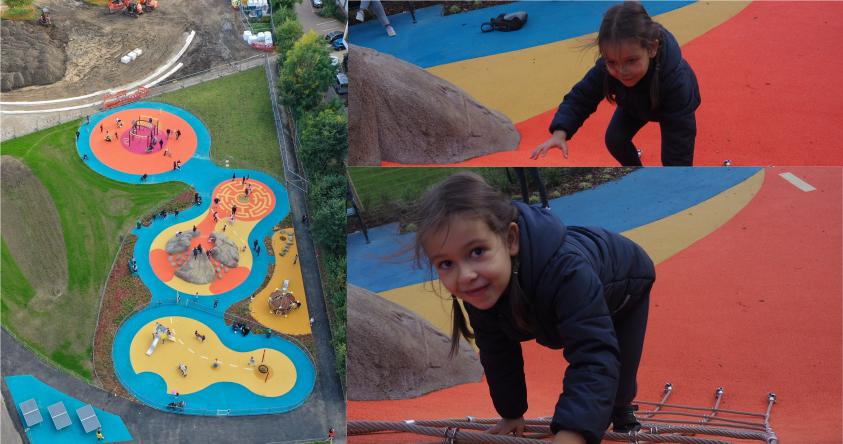 Joanna Savova, aged six, bravely climbs the new volcano at the centre of Colindale Park’s new play area.