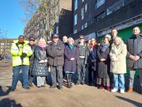 Sophie Linden with police, councillors and council officers at Grahame Park Estate